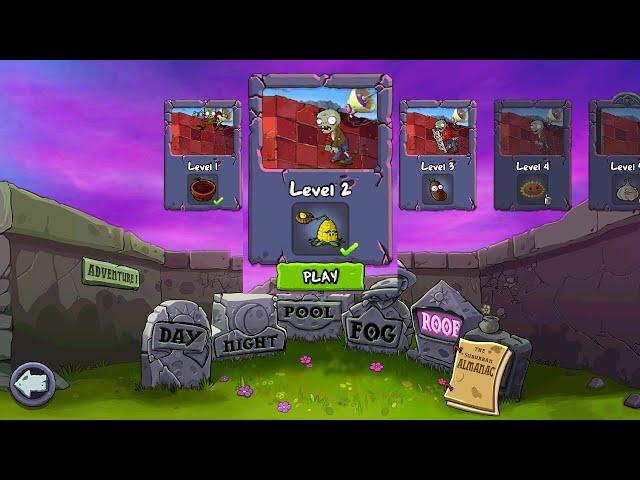 PLANTS VS ZOMBIES - ROOF level 2 - ADVENTURE 2 - gameplay