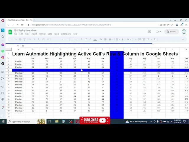 How to Auto Highlight Active Cell Row and Column in Google Sheets