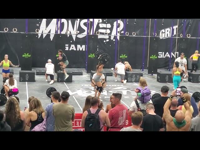 monster games crossfit competition 2024 Melissa pullups/ wallwalk burpee box jump over.