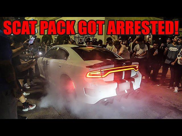 SCAT PACK GETS BUSTED AND ARRESTED AFTER MULTIPLE BURNOUTS! (COPS SWARM INSANE CAR MEET!)