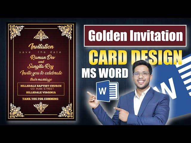 Printable Golden Invitation Card Design in Microsoft Word || Wedding Invitation Card Design in Word