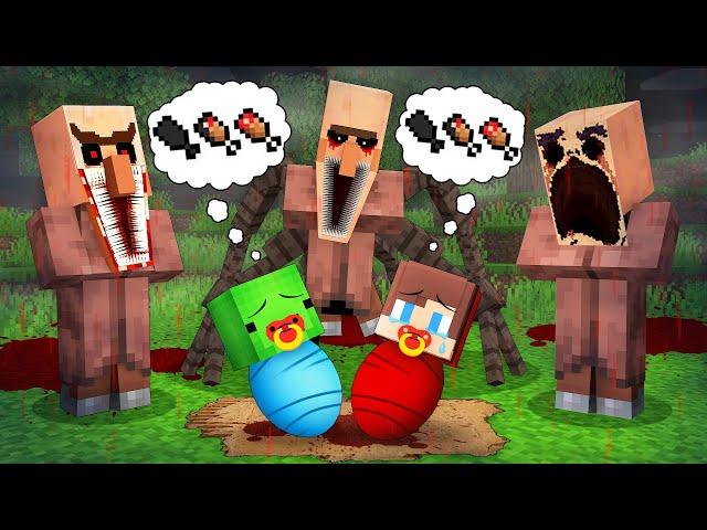 JJ and Mikey Were Adopted By SCARY VILLAGERS FAMILY in Minecraft - Maizen