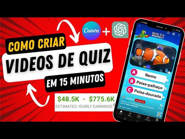 Como criar vídeos SHORTS de QUIZ em massa usando IA do CANVA | Ganhe dinheiro com canal de SHORTS