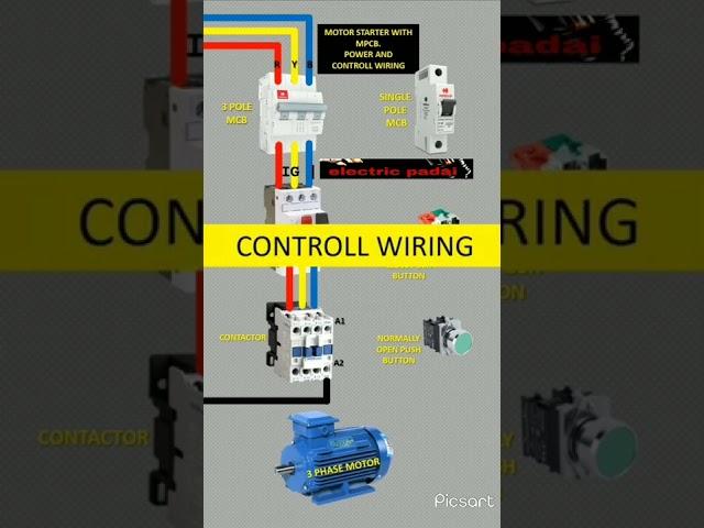 motor (DOL)starter power our controll wiring kese hoti he