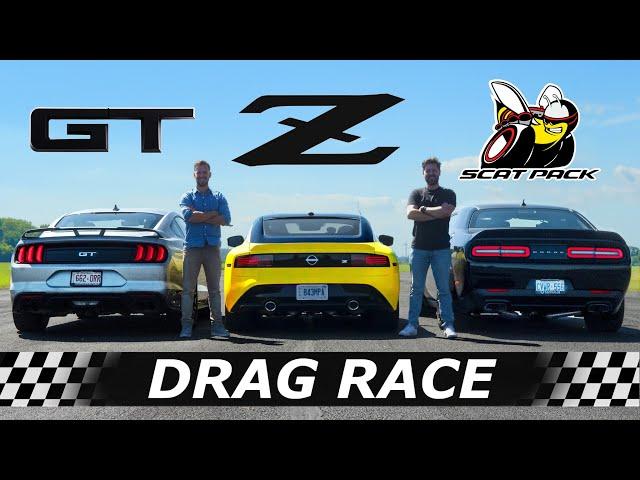 2023 Nissan Z vs Mustang GT vs Dodge Challenger Scat Pack // DRAG & ROLL RACE