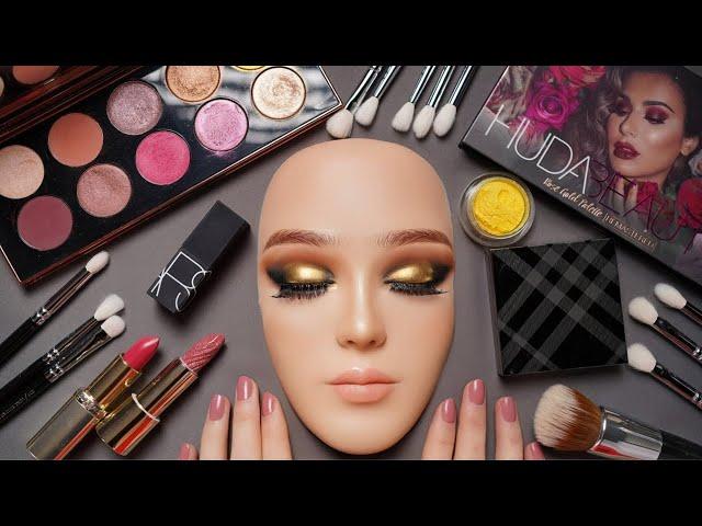 ASMR New Golden Glam Makeup on Mannequin - PatMcGrath, Gucci, Huda & More (Whispered)