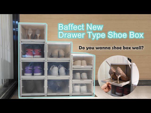 Baffect New Clear Drawer Type Shoe Box Organizer Plastic Stackable Sneaker Shoe Storage Box