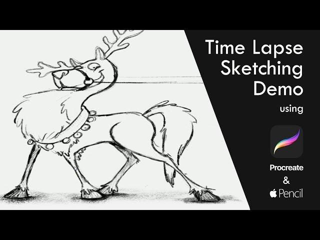 Procreate for iPad - Sketching Timelapse Demo: Reindeer Before & After Christmas