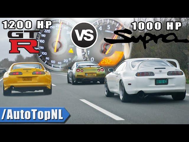 1200HP Nissan GTR R35 vs 1000HP Toyota Supra MK4 *CRAZY FAST!* on AUTOBAHN by AutoTopNL