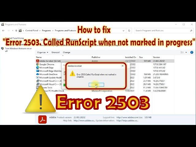 How to fix "Error 2503. Called RunScript when not marked in progress"