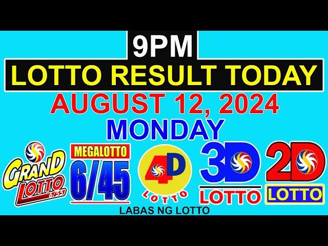 Lotto Result Today 9pm August 12 2024 (PCSO)