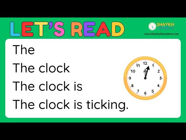 Let's Read | Clock  | Learn to Read Simple Sentences | Reading Fluency for Kids | Shaykh Academy