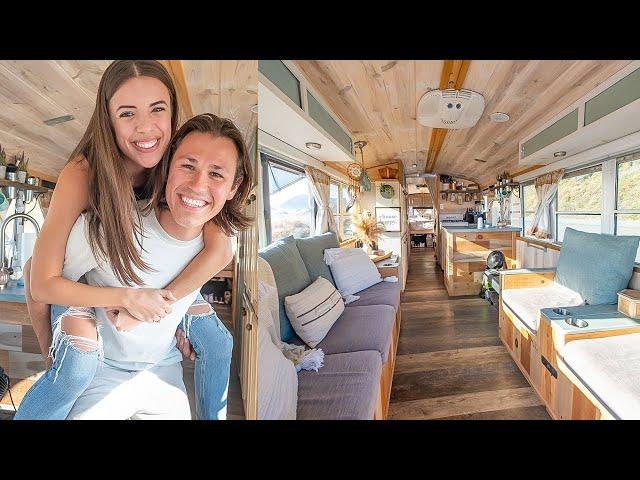 Couple's Gorgeous School Bus Conversion Tiny House Tour - Full Time Travel