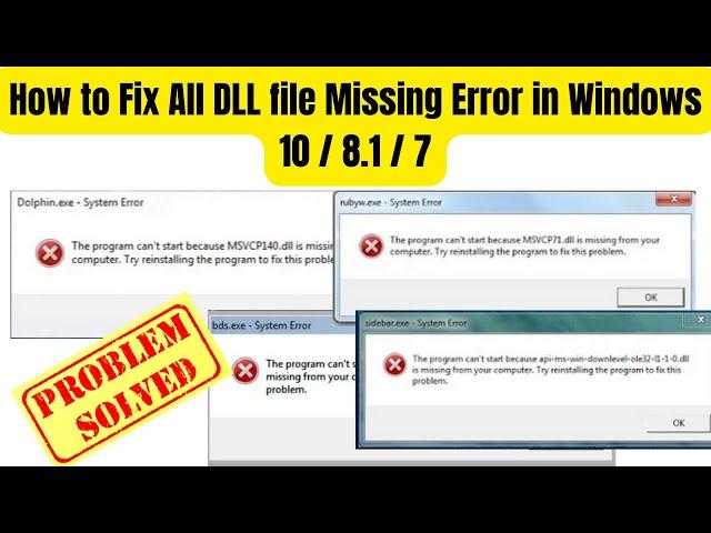 How to Fix All  DLL file Missing Error in Windows 10 / 8.1 / 7