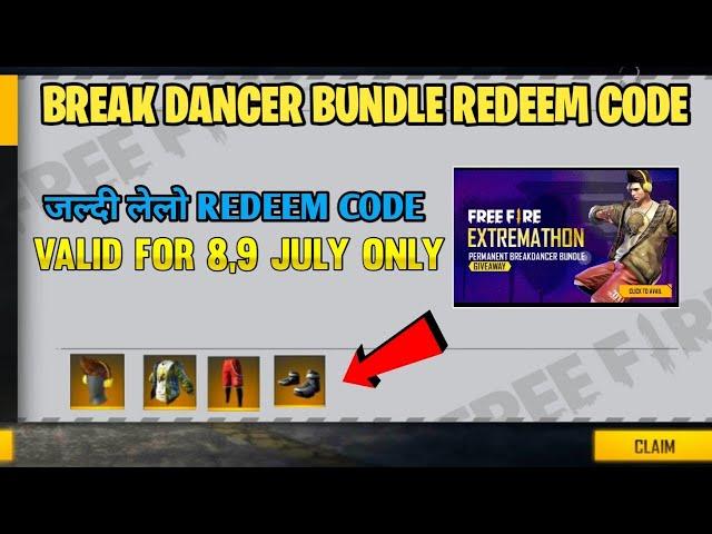 BREAK DANCER BUNDLE REDEEM CODE | BREAK DANCER BUNDLE GIVEAWAY LIVE | FREE FIRE REDEEM CODE