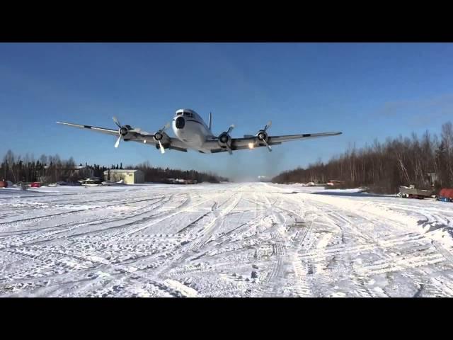 Dc6 snowy runway takeoff