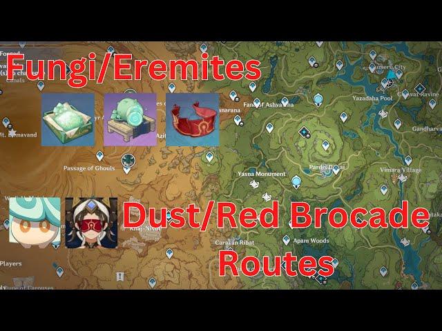 Dust/Red Brocade Farming Routes【Fungi/Eremites】【Genshin Impact】