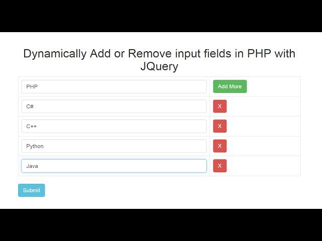 Dynamically Add / Remove input fields in PHP with Jquery Ajax