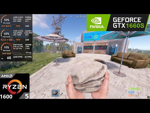 GTX 1660 SUPER + Ryzen 5 1600 : Rust (Tested in 2024)