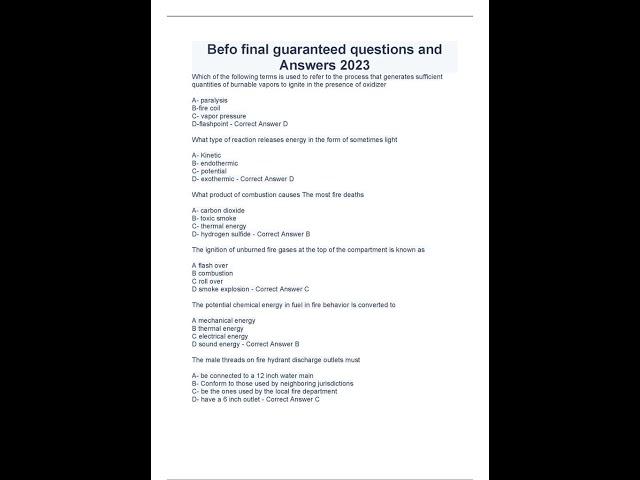 Befo final guaranteed questions and Answers 2023