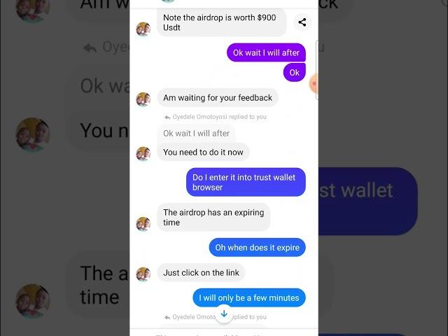 AVOID THIS TRUSTWALLET SCAM ON MESSENGER #scam #trustwallet #trustwalletairdrop #scammer #viral