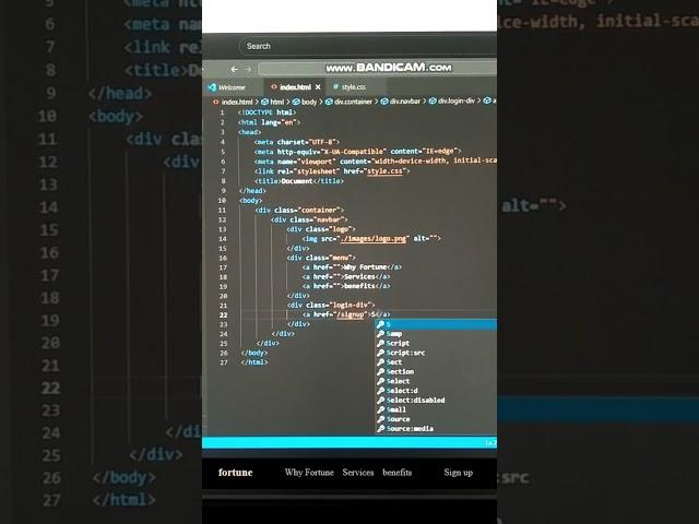 Menu Shorts programming HTML and CSS Video