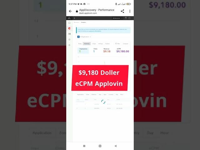 $9,180 Doller eCPM Applovin Self click #bigearningtips #applovinselfclickapp #applovinhighecpmtiks