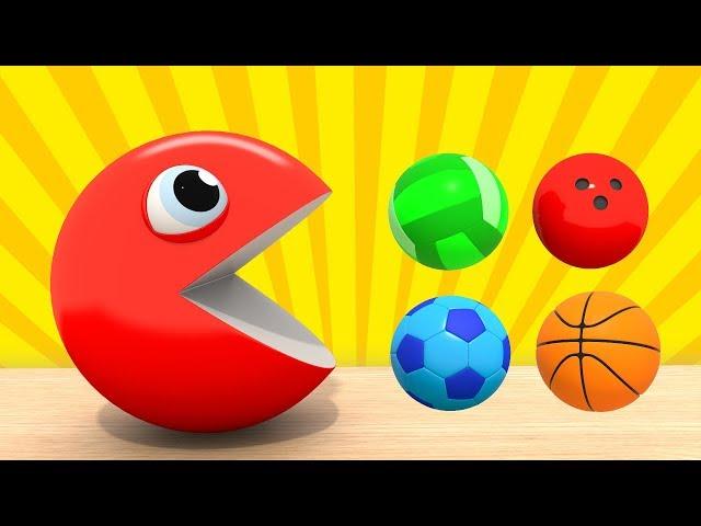 Learning Colors - PACMAN Colored Sports Balls | Developing cartoons for kids