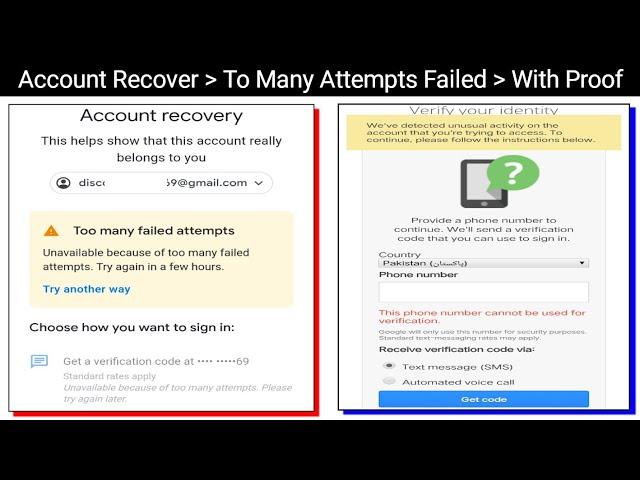 How To Fix Too Many Failed Attempts | 2 Step Verification Failed | Google Account Recovery Failed