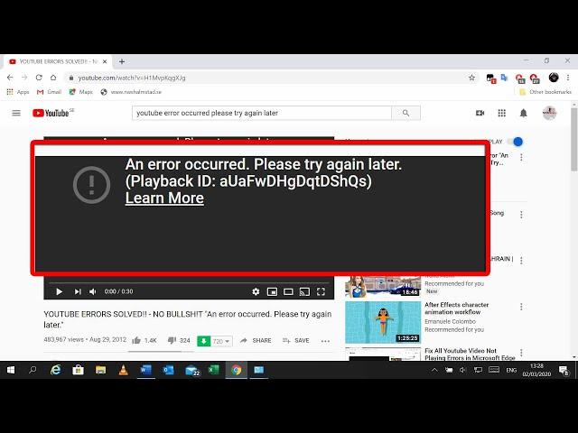 How to fix YouTube an error occurred Playback ID 2020 |