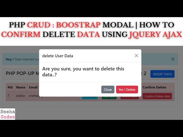 PHP CRUD-6:(Bootstrap pop-up modal) - How to Confirm Delete data using JQUERY AJAX