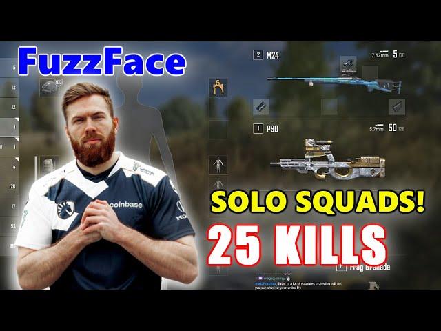 Team Liquid FuzzFace - 25 KILLS - P90 + M24 - SOLO SQUADS! - PUBG