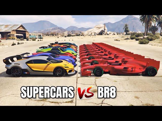 GTA 5 ONLINE - BENEFACTOR BR8 VS SUPERCARS (WHICH IS FASTEST FORMULA VS SUPERCARS?)