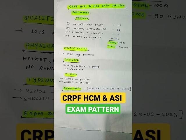 crpf head constable and ministrial || crpf exam pattern || #crpf #hcm #exam #shorts #viral #trending