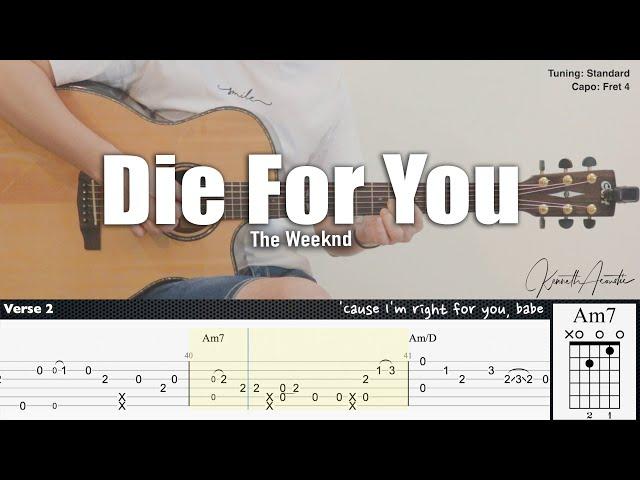 Die For You - The Weeknd | Fingerstyle Guitar | TAB + Chords + Lyrics