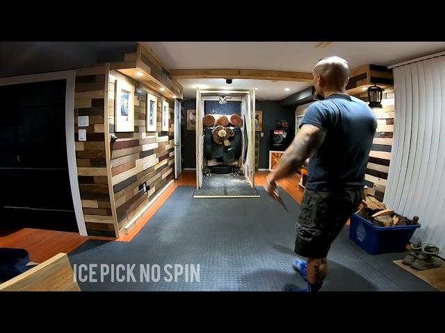 Instinctive knife throwing.  Ice pick grip no spin, half spin backhand, both hands.