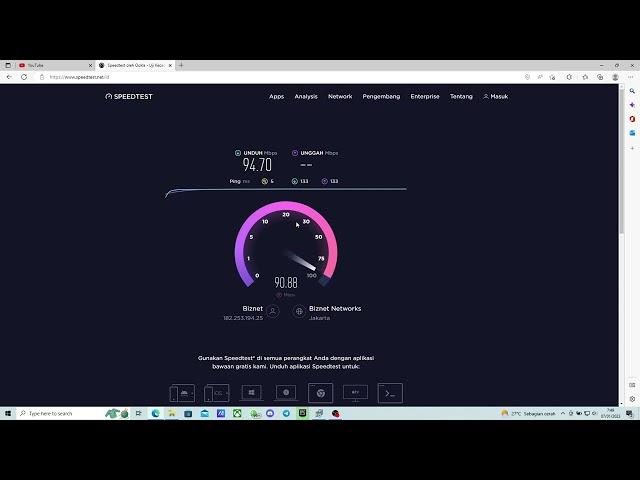 SpeedTest Wifi Biznet Paket Home Internet 1C 100Mbps pakai Kabel LAN dan Router TP-Link wr840n