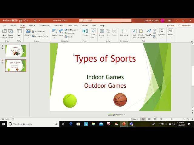 Slide transition and custom animation in PowerPoint presentation