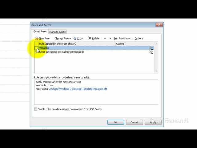 Set Auto Reply Message in Outlook 2010