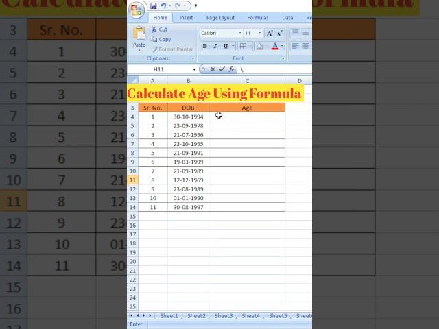 Calculate Age Using Excel....#shorts #msoffice #computerhacks #company