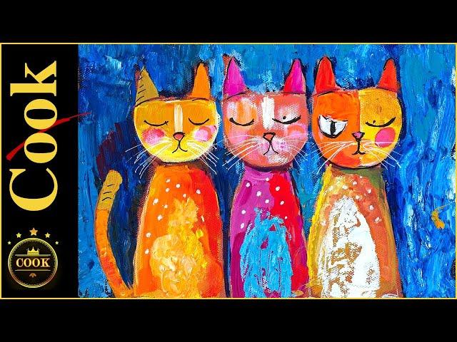 "The Cat's Meow: Creating Whimsical Abstract Cats with Vibrant Acrylics #whimsicalfolkart