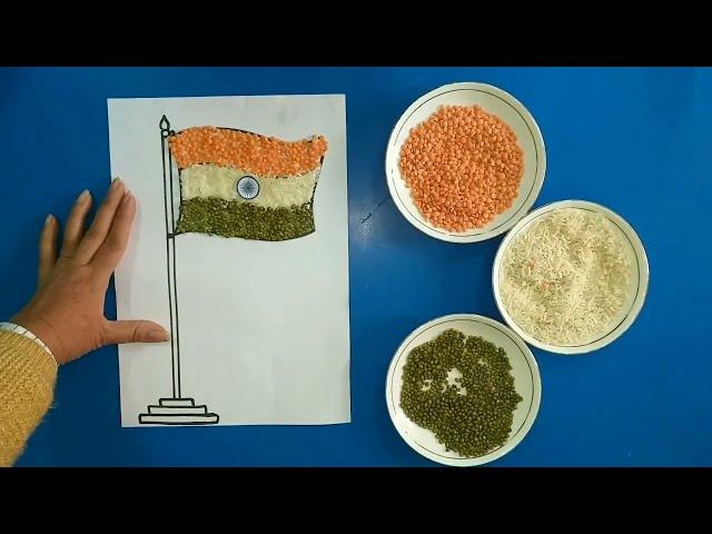 HOW TO MAKE TRICOLOR FLAG WITH RICE & PULSES (INDEPENDENCE DAY SPECIAL CRAFT) EASY AND SIMPLE CRAFT