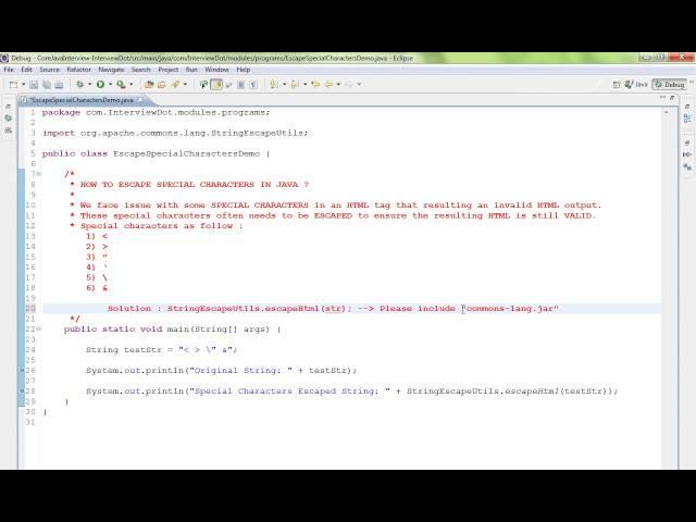 HOW TO ESCAPE SPECIAL CHARACTERS IN JAVA   DEMO