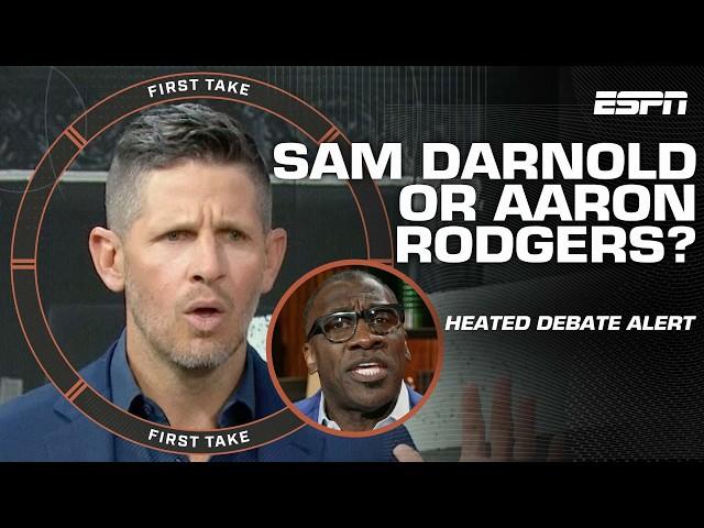 Sam Darnold vs. Aaron Rodgers debate HEATS UP between Dan Orlovsky & Shannon Sharpe  | First Take