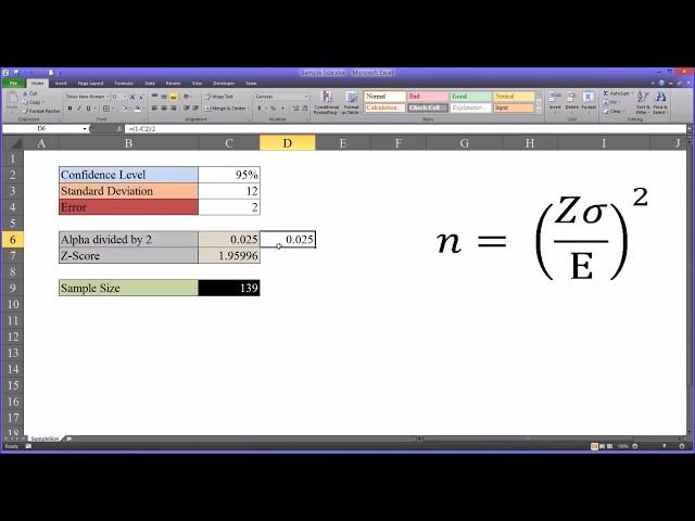 Estimating Sample Size Using Excel