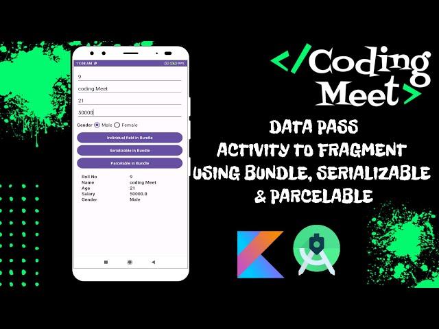 Data pass Activity to Fragment using Bundle, Serializable and Parcelable in Android Studio Kotlin