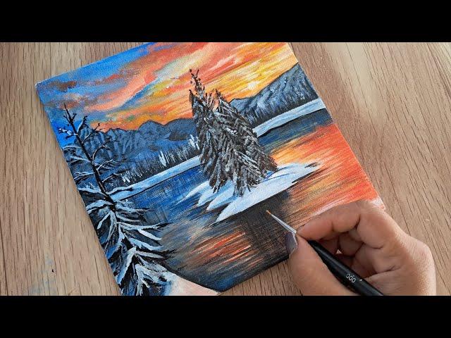 Easy to Paint a Winter Snowy Sunset Acrylic Painting For Beginners Step by Step