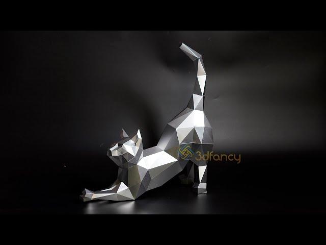 DIY 3D PaperCraft - Cat stretching paper craft for home decor | 3d svg files for cricut, cameo 4