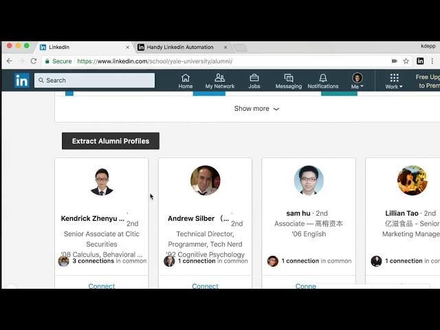 Extract Linkedin school alumni profiles - Handy Linkedin Automation