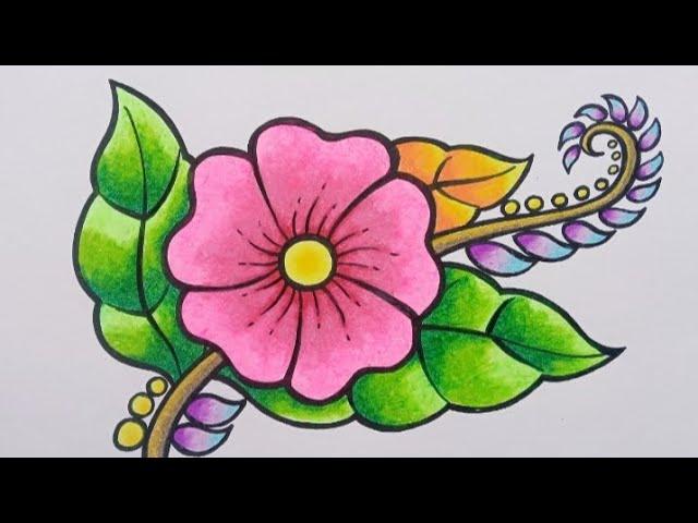 Drawing Decorative Flora || Drawing simple flower decoration || Batik Motif